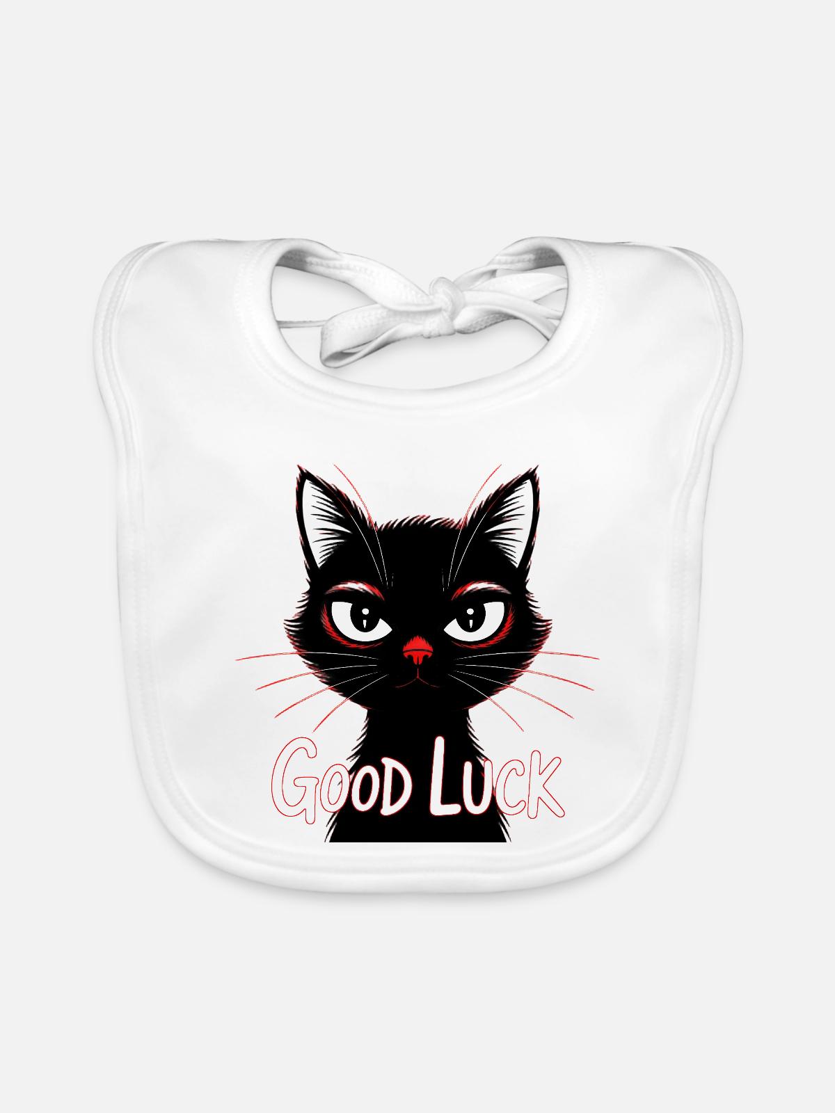 Schwarze Katze Glücksprint - Baby Bio-Lätzchen - Weiß - Vorne