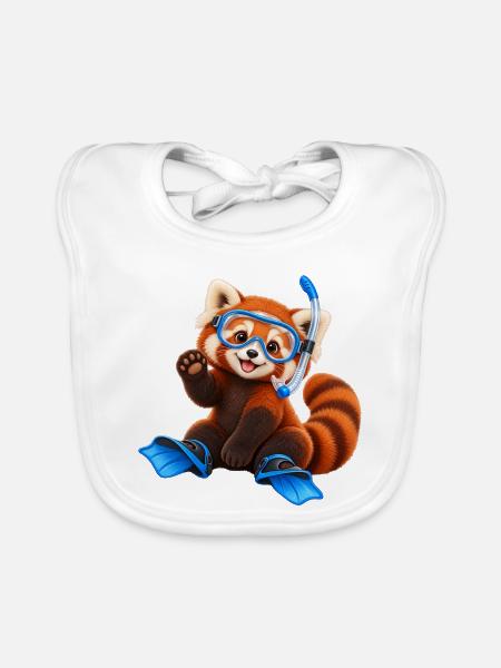 Tauchender Red Panda - Baby Bio-Lätzchen - Weiß - Vorne