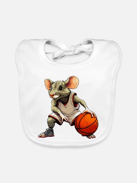 Ratte Basketball - Baby Bio-Lätzchen - Weiß - Vorne