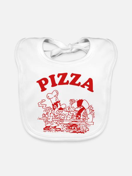 Pizza Pizzabäcker Koch Gastronomie Lustiges Motiv - Baby Bio-Lätzchen - Weiß - Vorne