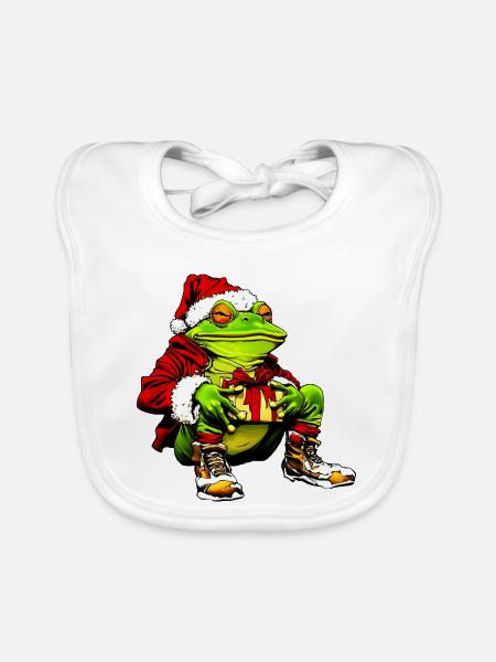 Frösche Weihnachten - Baby Bio-Lätzchen - Weiß - Vorne
