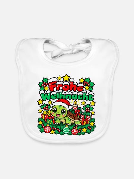 Weihnachts Schildkröte - Baby Bio-Lätzchen - Weiß - Vorne