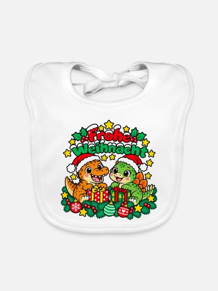 Weihnachts Dinosaurier - Baby Bio-Lätzchen - Weiß - Vorne