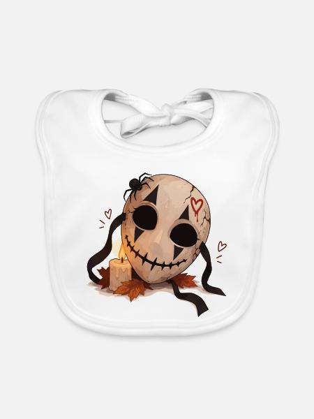 Gruselige Maske mit Kerze - Baby Bio-Lätzchen - Weiß - Vorne