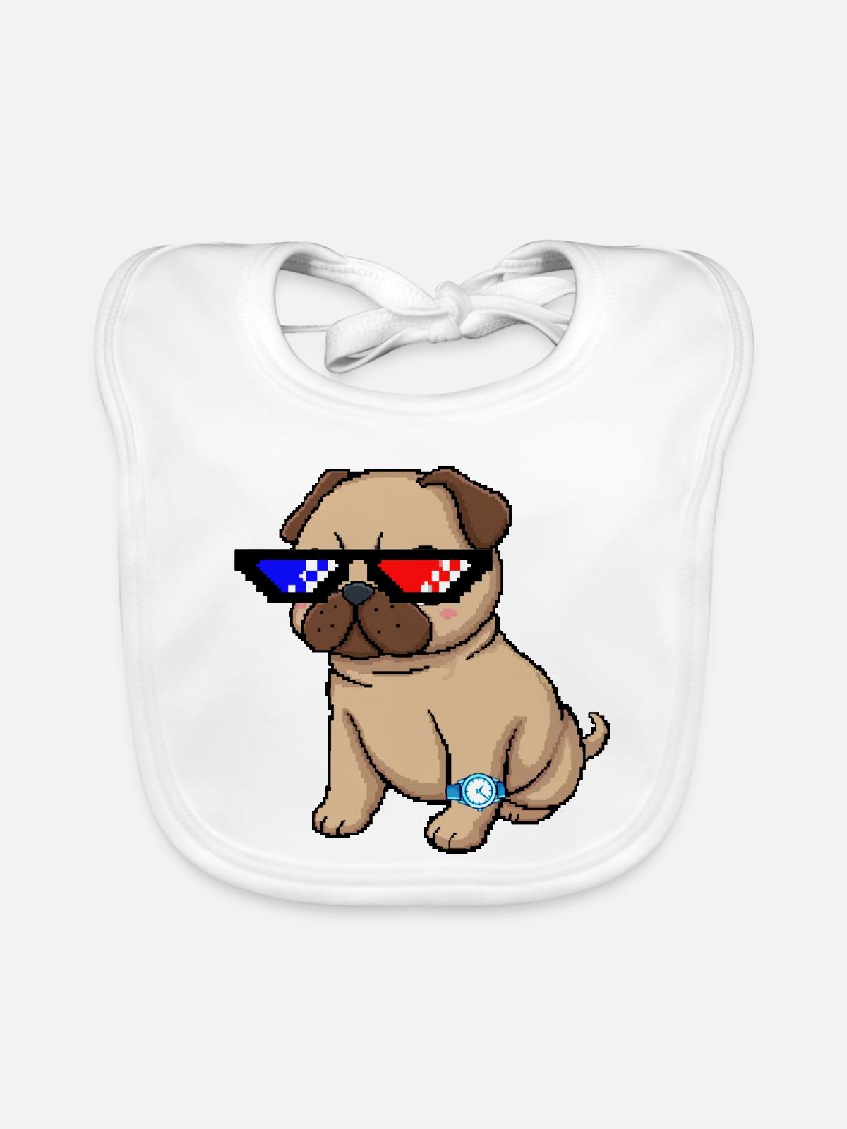 Pixel Shades Pug - Baby Bio-Lätzchen - Weiß - Vorne