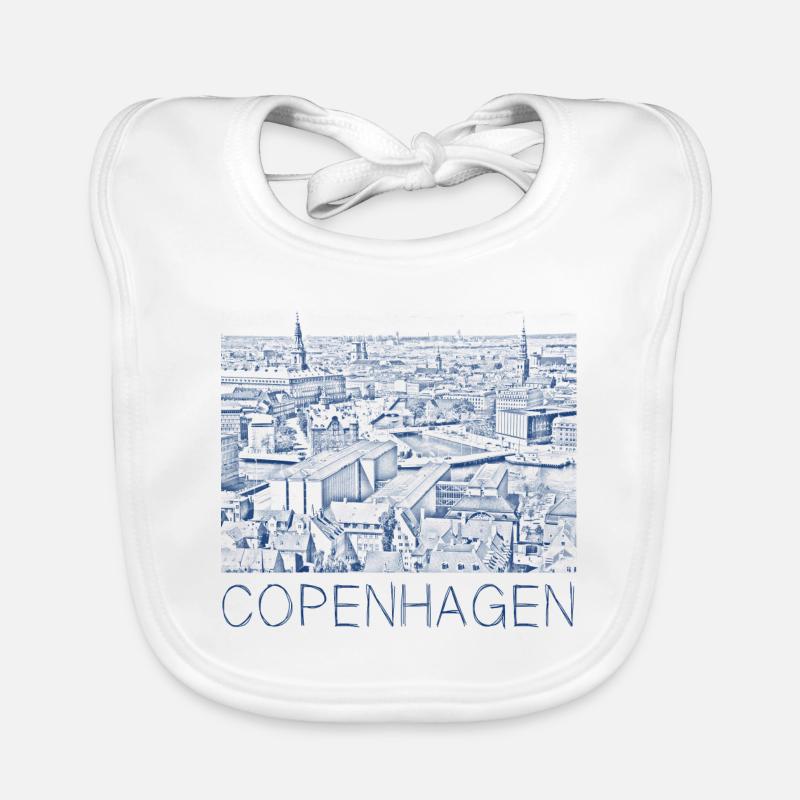 Dessin à la plume Copenhague - Bavoir bio Bébé - blanc