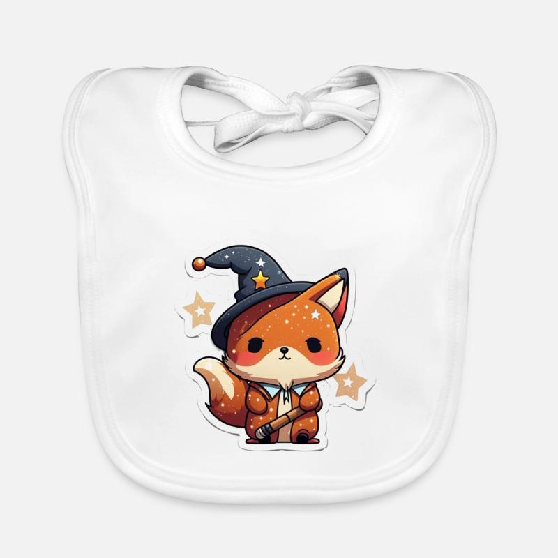 Red Little Fox Cartoon Chibi Style - Bavoir bio Bébé - blanc