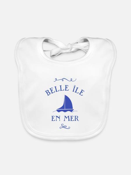 t shirt belle ile en mer bateau bretagne cadeau - Bavoir bio Bébé - blanc - Devant