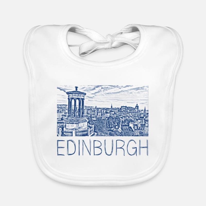 Stiftzeichnung Edinburgh - Baby Bio-Lätzchen - Weiß