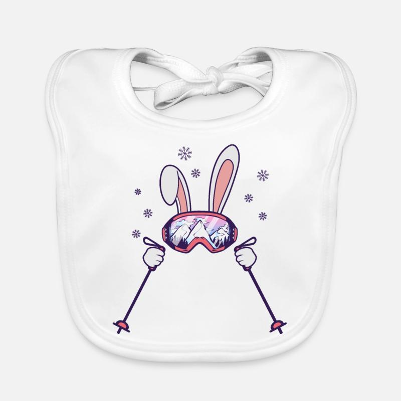 Lapin de ski avec bâtons de ski et lunettes de ski Bavoir bio Bébé