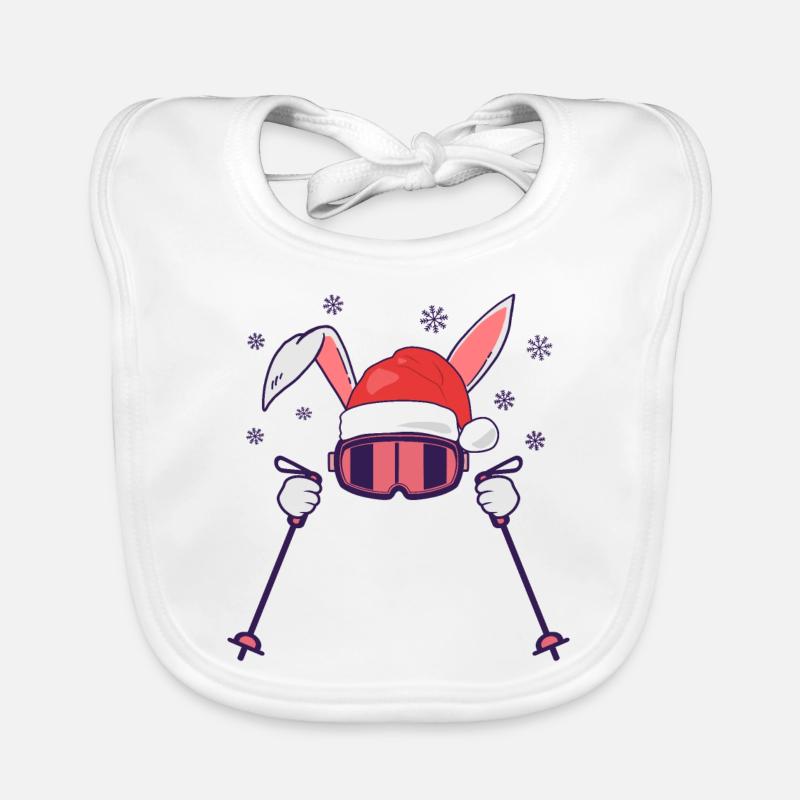 Lapin de ski Lapin de ski avec chapeau de Père Noël et bâtons de ski Bavoir bio Bébé