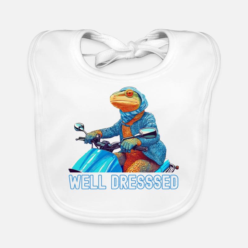 A Well Dressed Reptile Riding a Scooter (lizard) Organic Baby Bibs