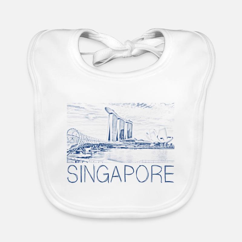 Dessin à la plume Singapour - Bavoir bio Bébé - blanc