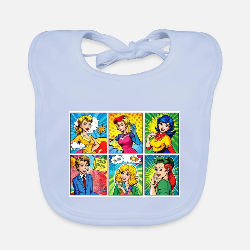 Pop Art ,bunte cartoonhafte Charaktere, comic Baby Bio-Lätzchen