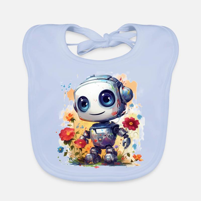 Robot with flowers Organic Baby Bibs