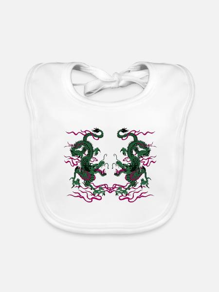 Deux dragons chinois chanceux - Bavoir bio Bébé - blanc - Devant