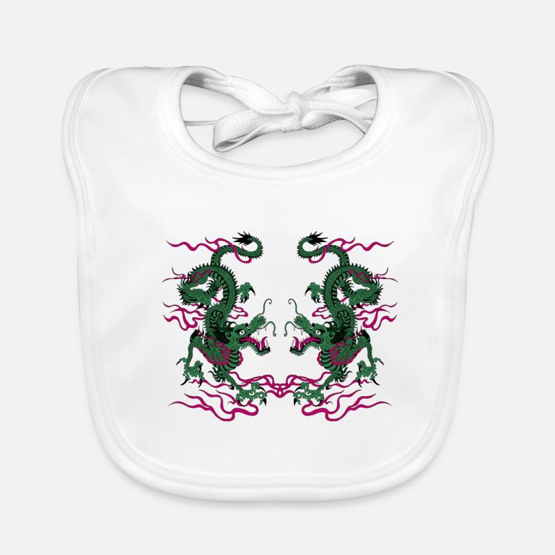 Deux dragons chinois chanceux - Bavoir bio Bébé - blanc