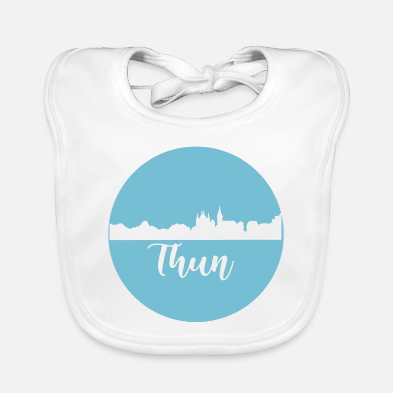 thun,skyline,graffiti, silhouette,blue,switzerland Organic Baby Bibs