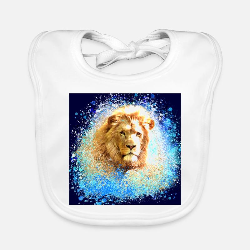 lion, gold, lion's head, graffiti,painting,blue,poster Organic Baby Bibs