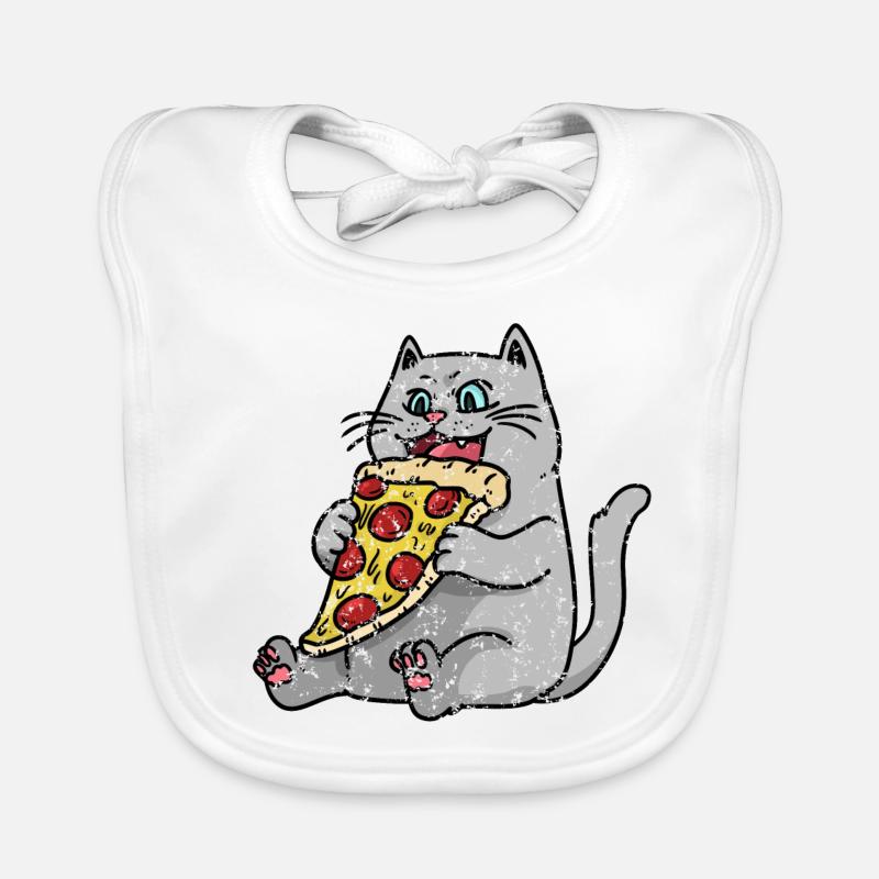 Cat is hungry for Pizza Retro Vintage Organic Baby Bibs