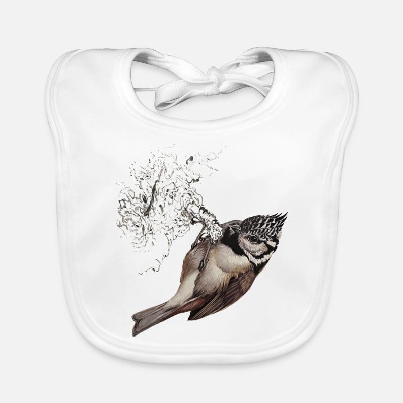 Crested Tit Drawing Organic Baby Bibs
