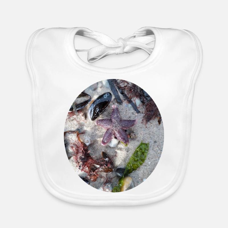 Colors of the beach - starfish, algae, shell Organic Baby Bibs