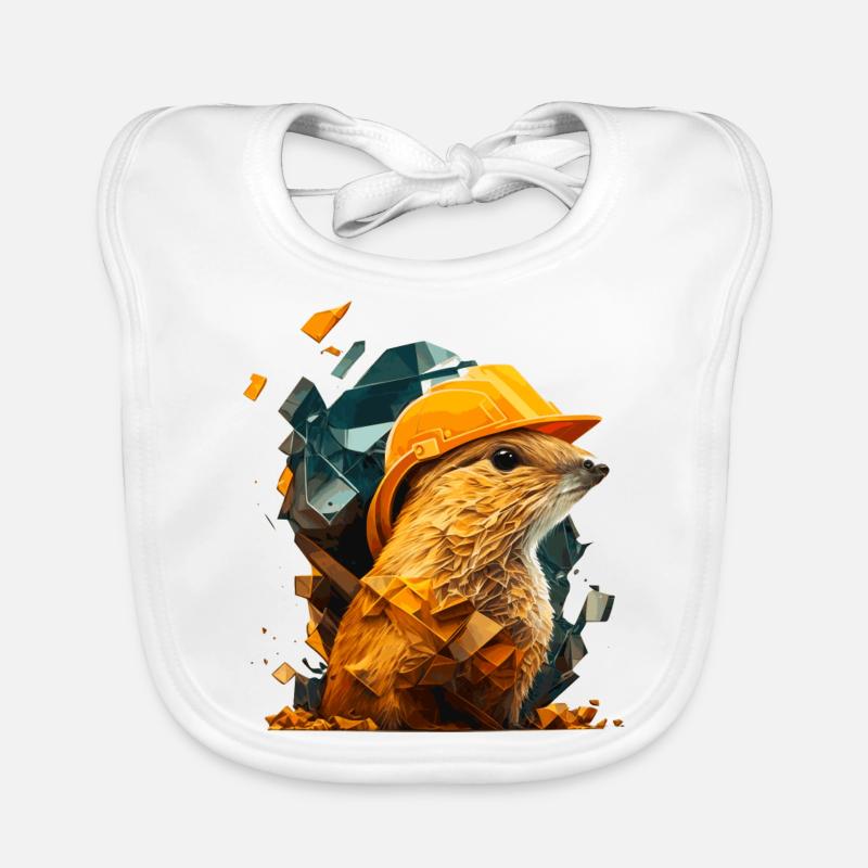 Erdhörnchen als Bauarbeiter mit gelbem Schutzhelm Baby Bio-Lätzchen