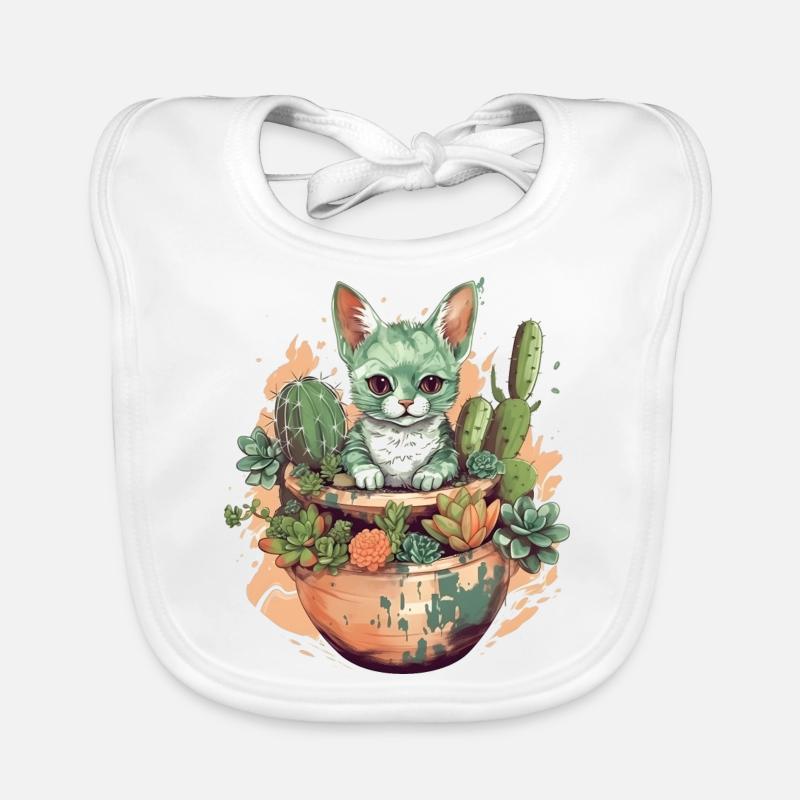 Katze in Terakotta Topf mit Kaktus Baby Bio-Lätzchen
