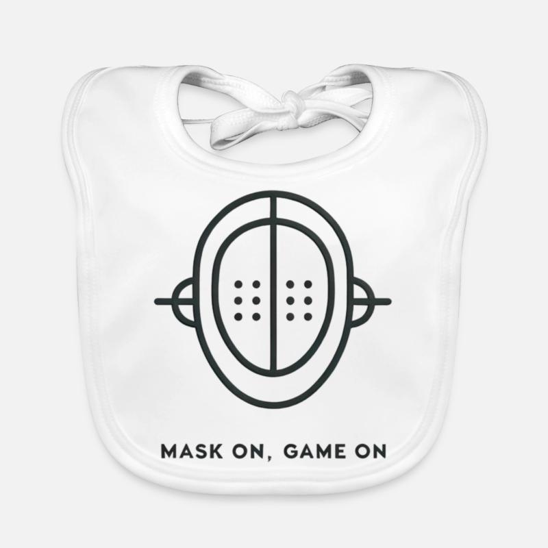 "Mask up, game on", einfacher Slogan Baby Bio-Lätzchen