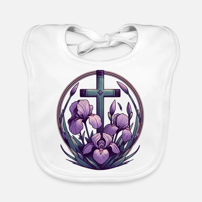 Croix chrétienne violet Iris Bavoir bio Bébé