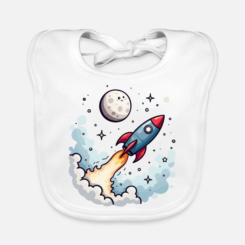 Une fusée comique s’envole vers la lune Bavoir bio Bébé