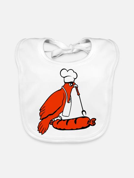 Oiseau griller des saucisses griller délicieusement manger des saucisses - Bavoir bio Bébé - blanc - Devant