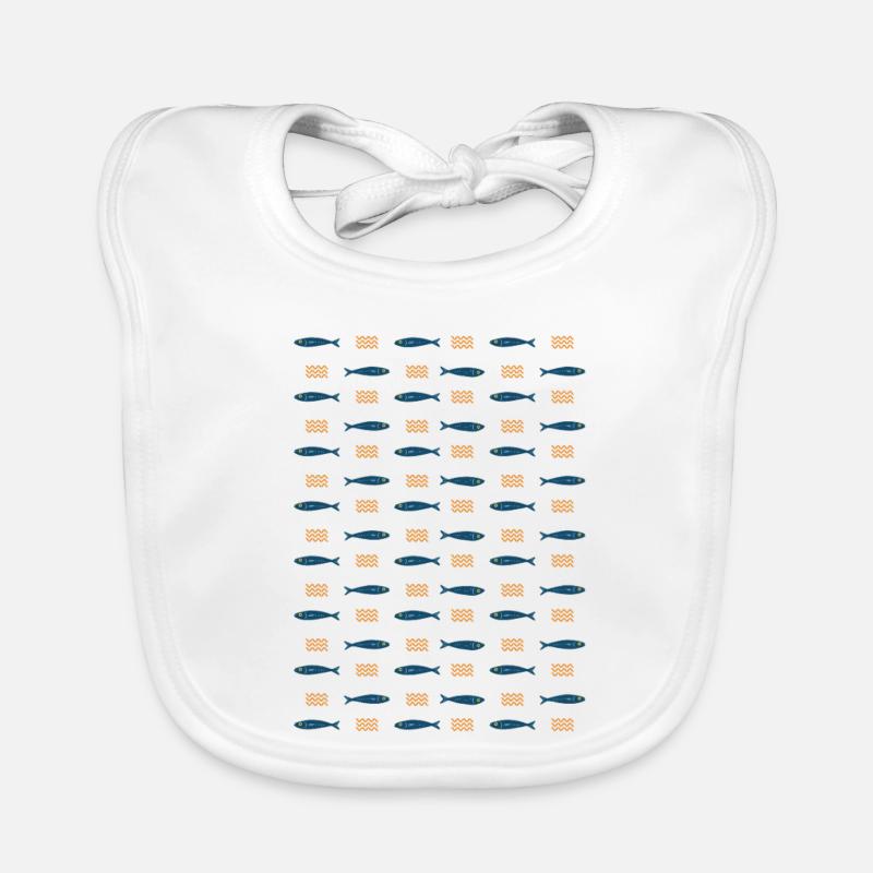 Minimalist Sardines and Waves Pattern for Summer Organic Baby Bibs