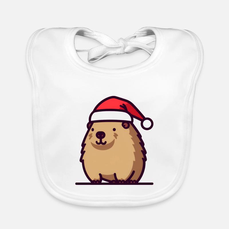 Cute Christmas Capybara in Santa hat Organic Baby Bibs