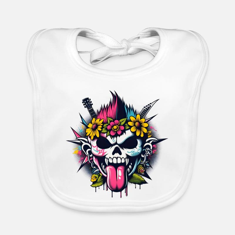 Punk Rock Skull with Guitars & Flowers Organic Baby Bibs