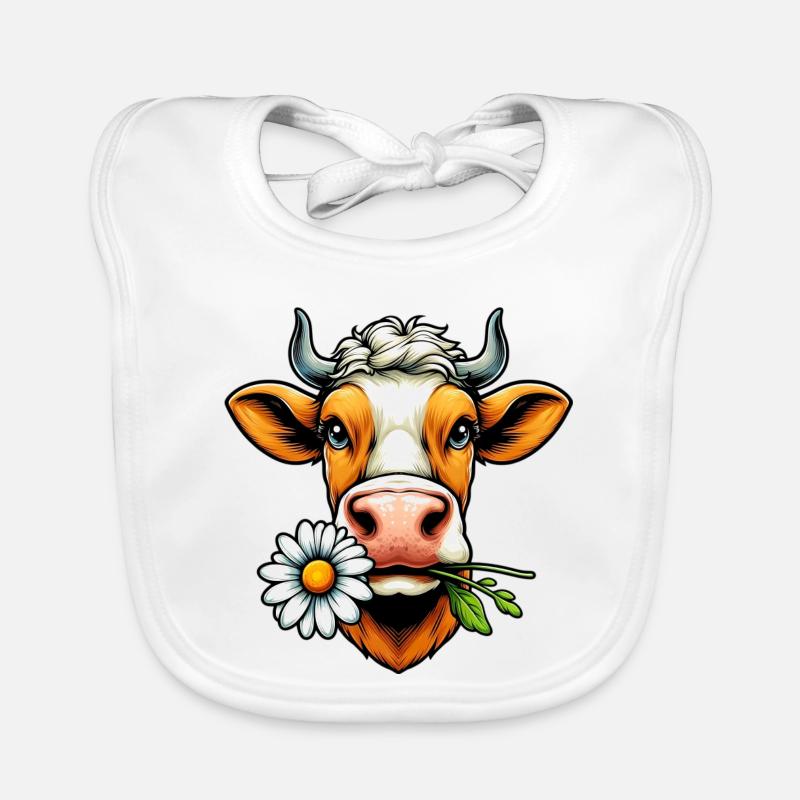 Kuh mit einer Gänseblümchenblume im Maul Blumen Baby Bio-Lätzchen