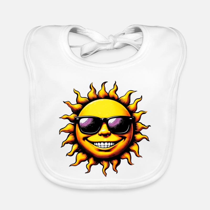 Soleil avec lunettes de soleil - Bavoir bio Bébé - blanc