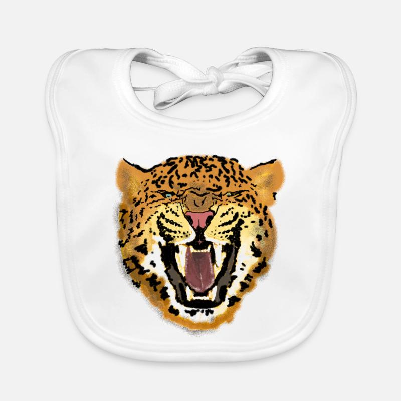 Leopard Face Roaring Art Design Organic Baby Bibs