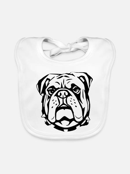 Bulldogge_Hundekopf_schwarz_T-shirt_Geschenk - Baby Bio-Lätzchen - Weiß