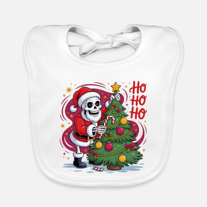 Skeleton Santa decorates tree Organic Baby Bibs