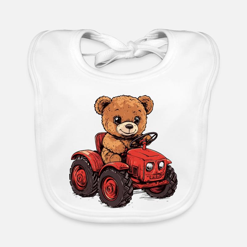 Teddybär auf rotem Traktor Baby Bio-Lätzchen