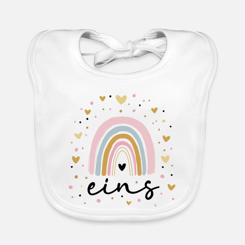 Erster Geburtstag Regenobogen | 1 Jahr alt Mädchen - Baby Bio-Lätzchen - Weiß