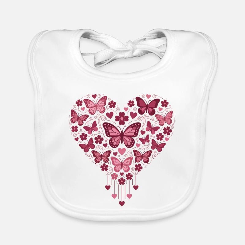 Coeur papillon floraison rose Bavoir bio Bébé