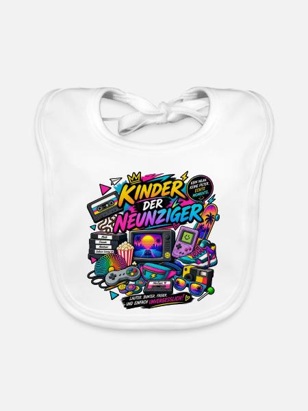 Kinder der Neunziger Retro Neon - Baby Bio-Lätzchen - Weiß - Vorne