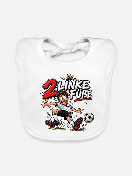 2 Linke Füße – Fußball Chaos - Baby Bio-Lätzchen - Weiß