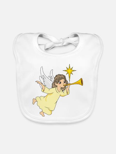Cartoonish_angel_is_playing_the_flute - Baby Bio-Lätzchen - Weiß - Vorne
