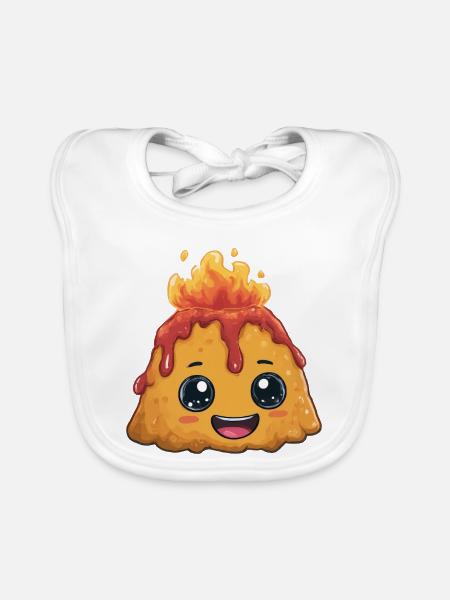 Kawaii Feuerpudding Vulkan - Baby Bio-Lätzchen - Weiß - Vorne
