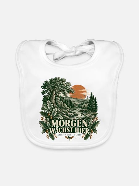 Morgen wächst hier – Waldlandschaft - Baby Bio-Lätzchen - Weiß - Vorne