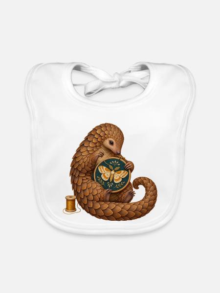 Schuppentier stickt eine Motte - Baby Bio-Lätzchen - Weiß - Vorne