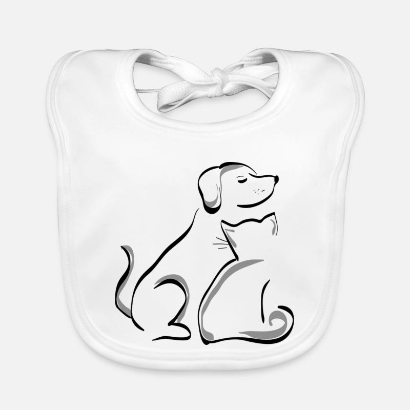 Chat et chien - Bavoir bio Bébé - blanc